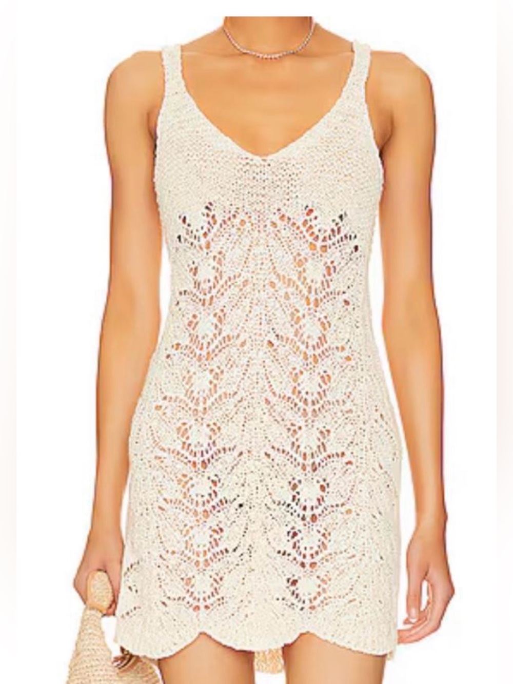 Lspace Cream Crochet Swim Cover-Up Dress